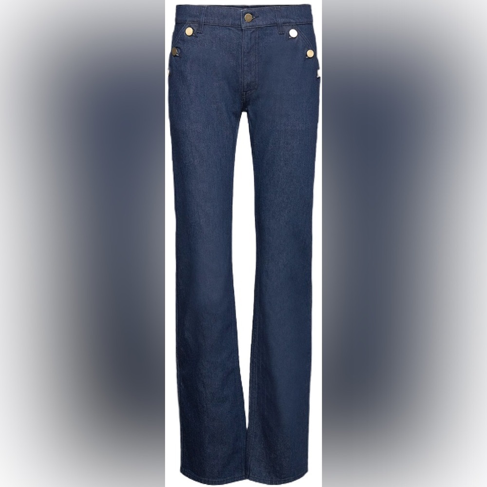 NWT Filippa K Straight Leg Jeans Size 28 Organic Cotton Gold Button 33” inseam